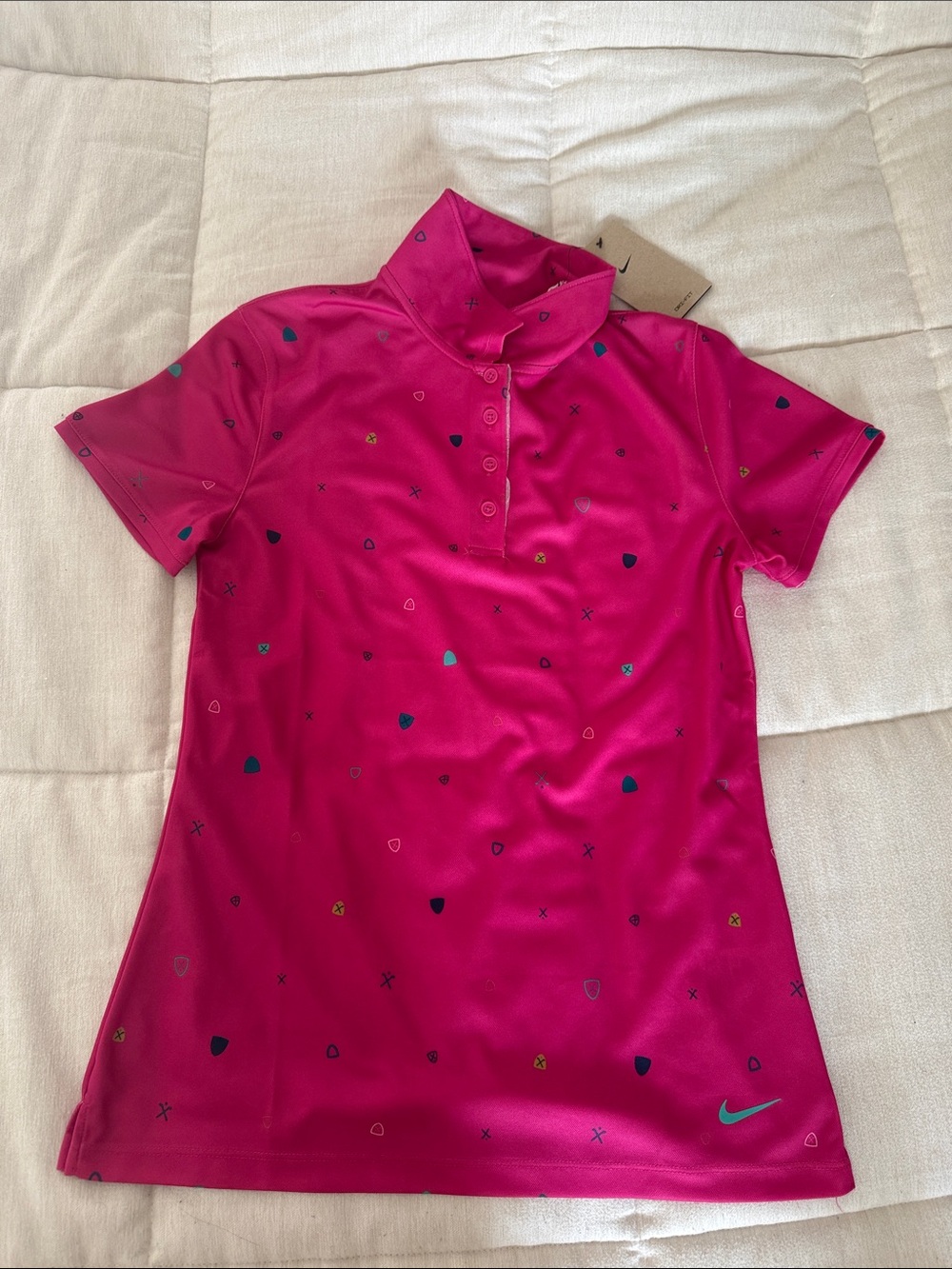 Nike Women’s Bright Pink Short-Sleeve Polo with Heart Dot Print